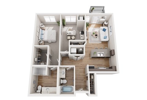 Floor plan for 2 beds, 2 baths, 1008 sqft
